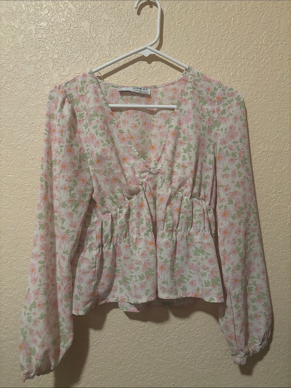 Sophie Rue Pink & Green Floral Peplum Blouse